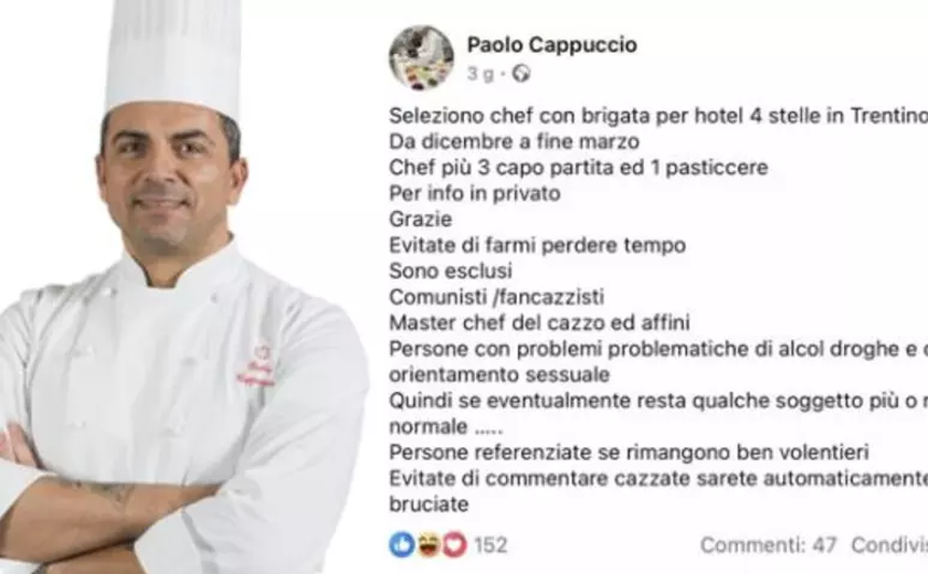 Chef é criticado na Itália por negar emprego a homossexuais e 'comunistas'