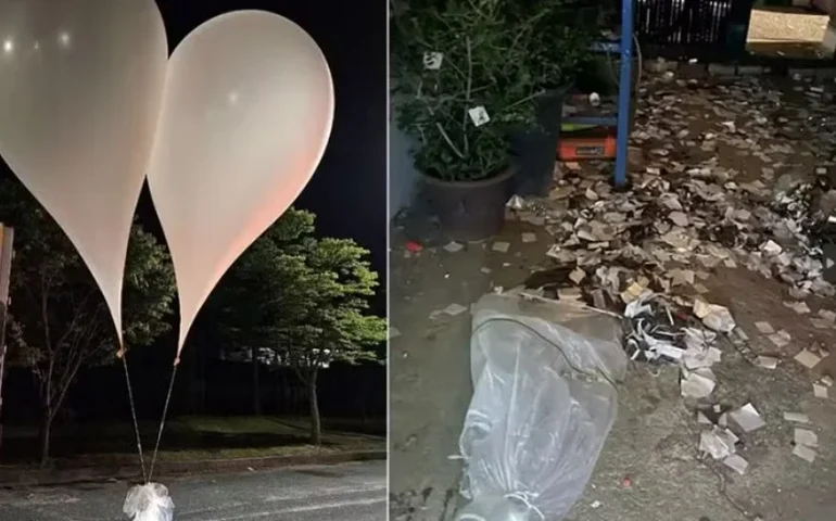 Balões da Coreia do Norte tinham parasitas de fezes humanas e roupas de personagens, diz Seul