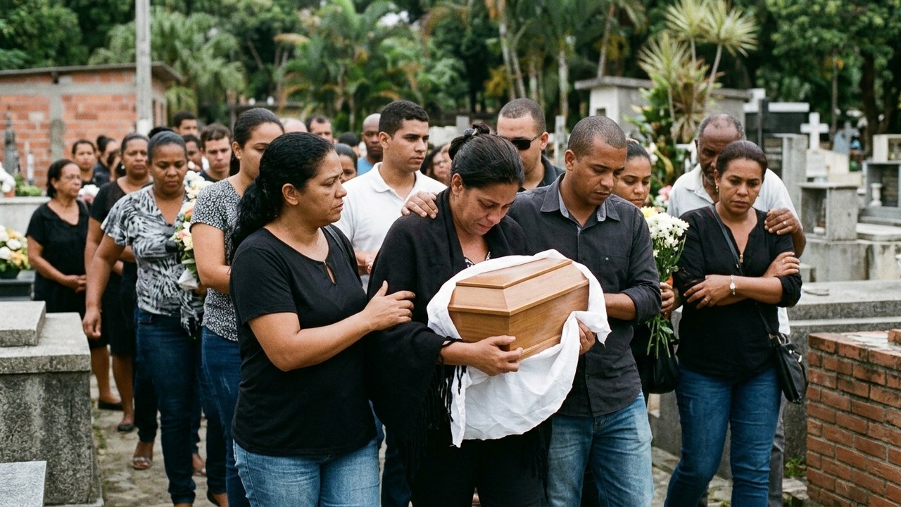 Bebê baleado ainda na barriga é sepultado nos braços da mãe; casal morto no Terreirão tem despedida conjunta