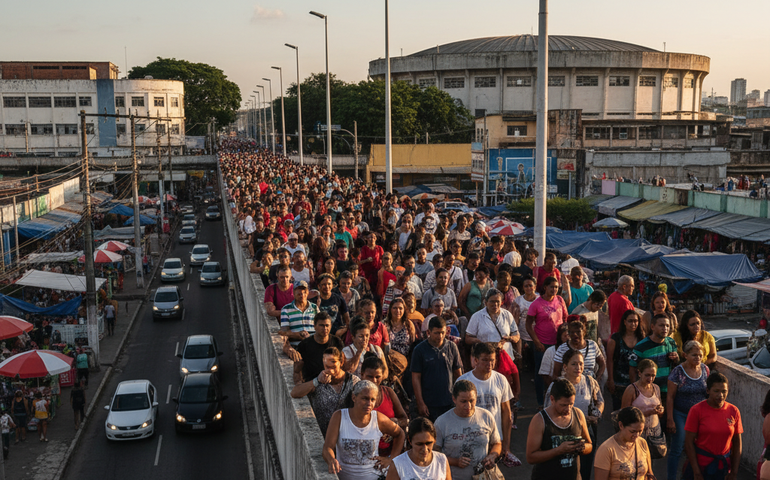 Passarela de Madureira fica congestionada durante compras de Natal