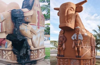 Vândalos depredam escultura Boi-Bumbá, patrimônio cultural do Estado