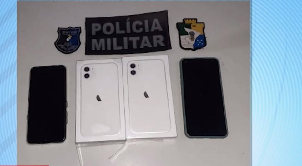 Aparelhos roubados foram recuperados pela Polícia Militar. / Foto: Imagem: Reprodução/TV Atalaia