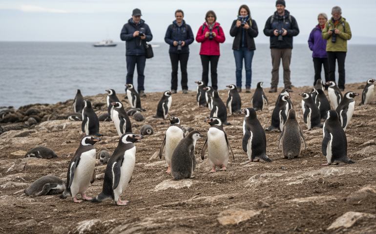 Pinguins-de-Magalhães encantam turistas na ilha chilena de Magdalena