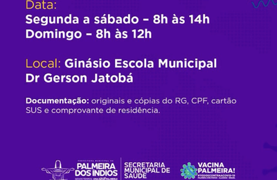 Palmeira reduz idade e inicia vacinação Covid de pessoas acima de 42 anos 