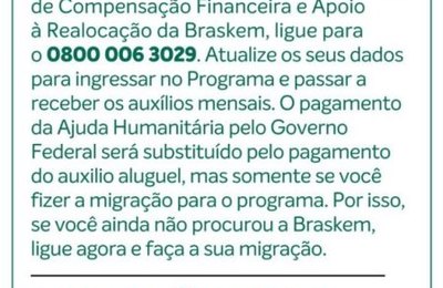 Ajuda Humanitária: Braskem convoca para ingresso no Programa de Realocação
