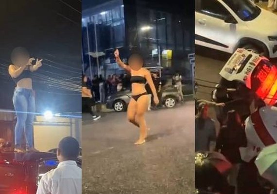 Mulher em estado de surto causa tumulto em rua de faculdade