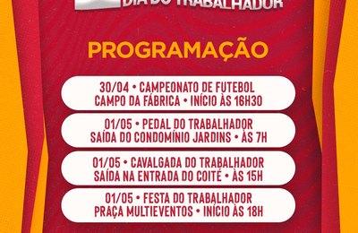 São Miguel dos Campos celebrará Dia do Trabalhador com agenda especial