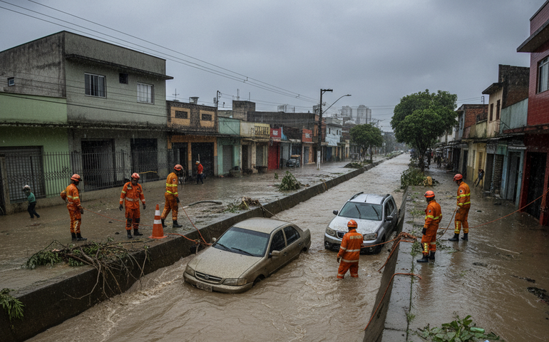 Chuva forte arrasta veículos na zona sul de São Paulo