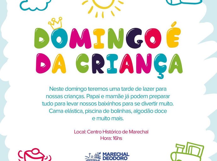 Domingo é dia de festa para a criançada em Marechal