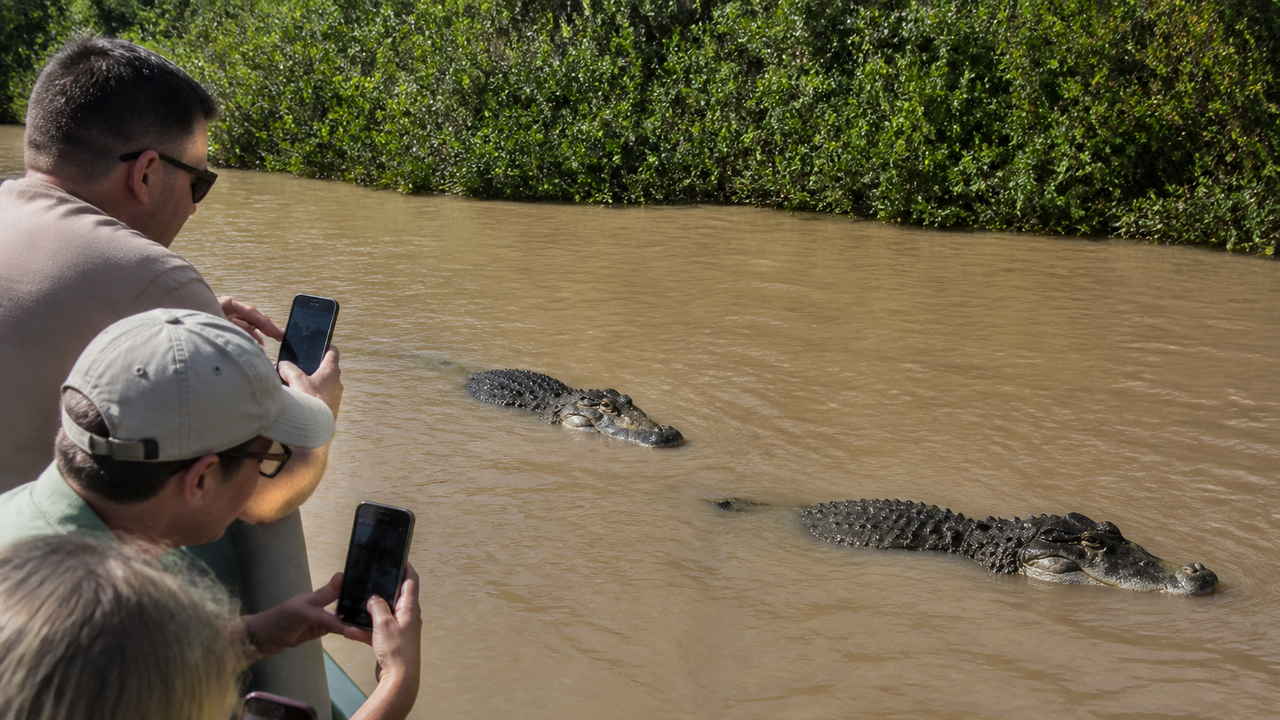 Turistas têm encontro com jacarés-chineses ameaçados