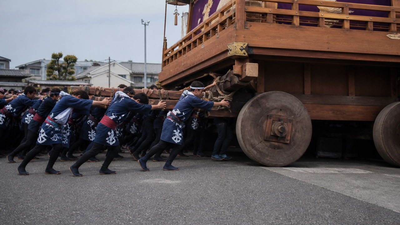 Voluntários movem torreão de 360 toneladas no Japão