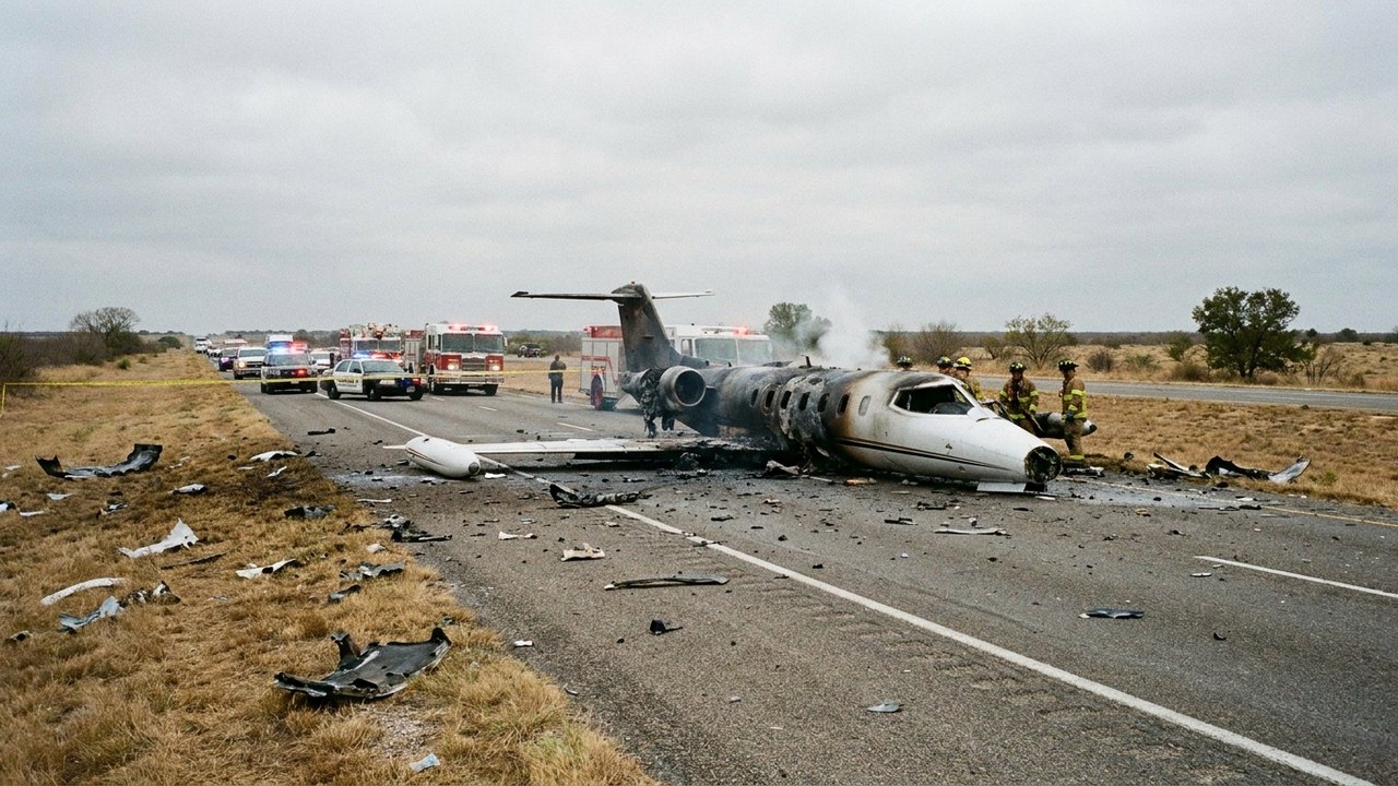 Jatinho particular cai em rodovia no Texas e deixa uma pessoa morta
