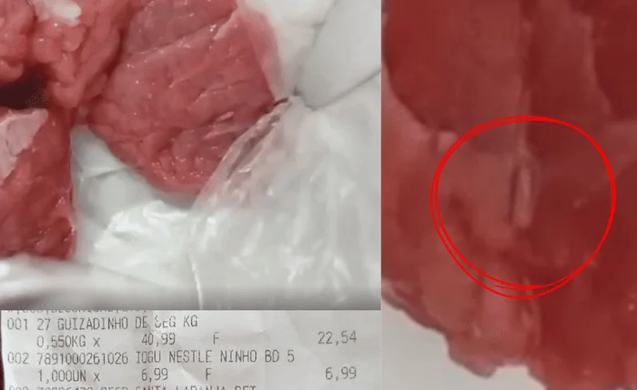Consumidora registrou o momento em que larvas aparecem na carne comprada