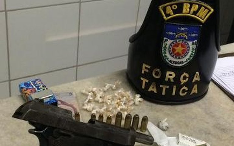 4º BPM apreende pistola, munições e 80 pedras de crack no Benedito Bentes