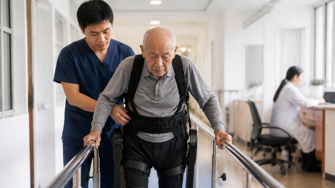 Exoesqueleto de 2,7 kg devolve caminhada a veterano chinês de 90 anos