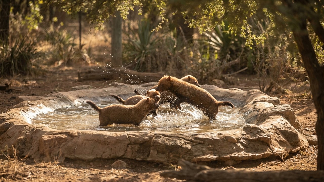 Cachorros-vinagre aproveitam piscina nos últimos dias de calor