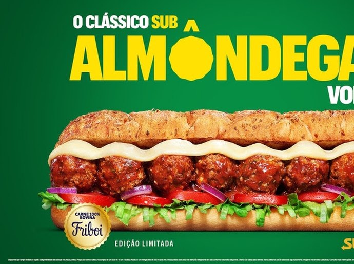 Subway® expande cardápio com retomada do clássico sanduíche de almôndega e novo cookie recheado com brigadeiro artesanal