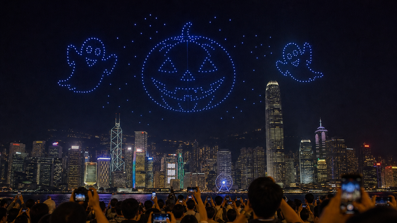 Halloween invade os céus de Hong Kong com 2 mil drones