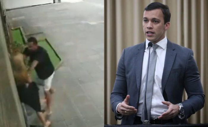 Câmeras flagram Babal Guimarães agredindo a namorada e empurrando-a contra a parede