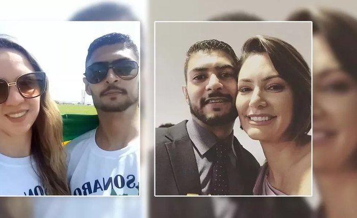 Magna Dourado com o marido Diego Torres, irmão de Michelle Bolsonaro