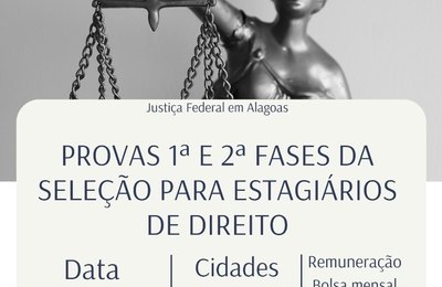 Justiça Federal em Alagoas realiza seleção para estágio de Direito no dia 24