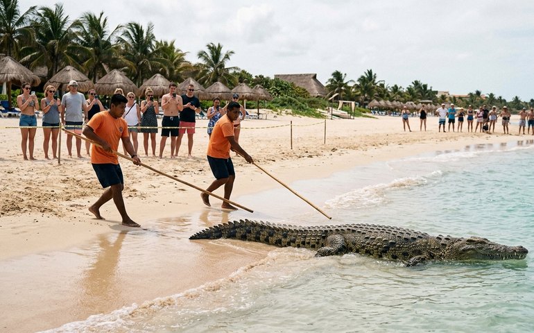 Visita inesperada: crocodilo de 3 metros invade praia no México