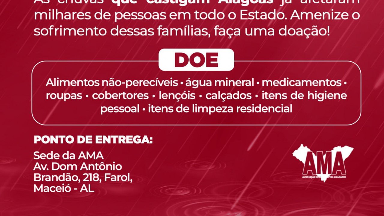 AMA recebe doações para municípios afetados pelas fortes chuvas Municípios