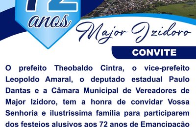 Major Izidoro festeja 72 anos de emancipação e prefeito faz entrega de obras a população  