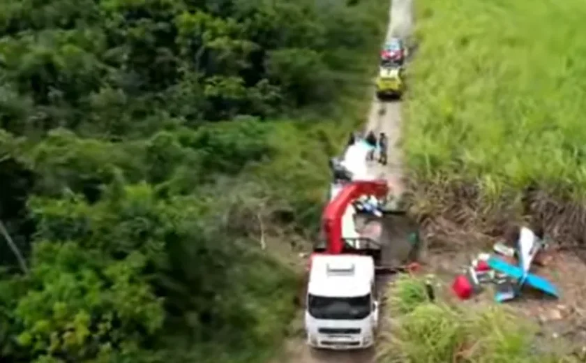 Avião com 200 kg de cocaína que caiu em Coruripe começa a ser removido da plantação