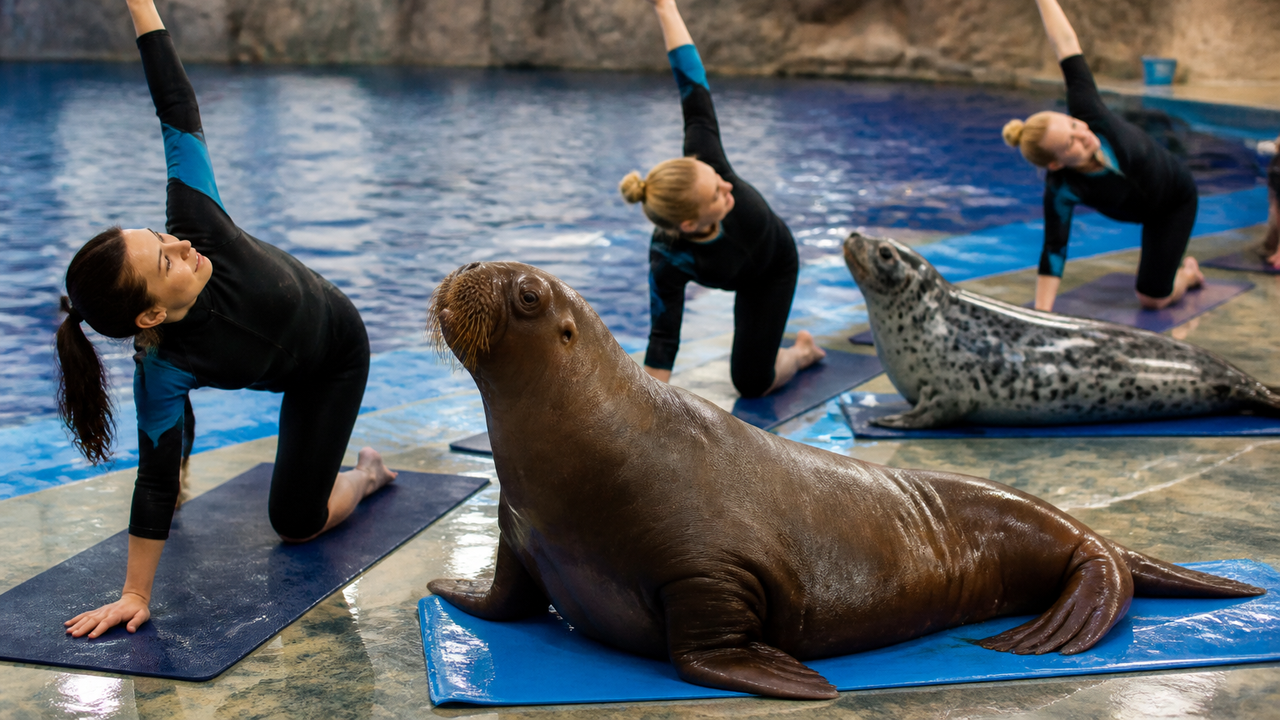 Zoológico de Moscou promove sessões de yoga diante de morsas e focas