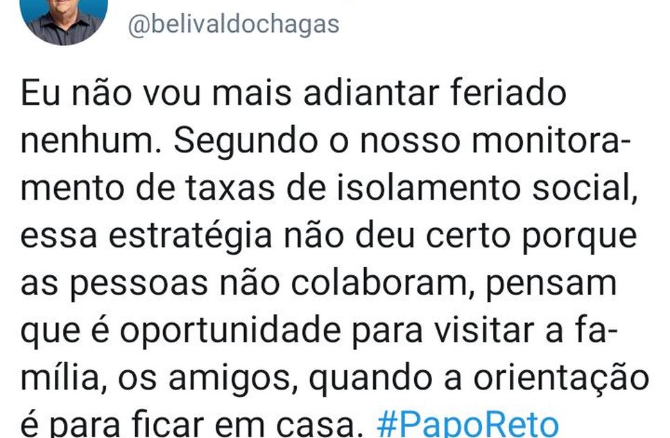 GOVERNADOR FERIADO TWITTER / Foto: Reprodução Twitter