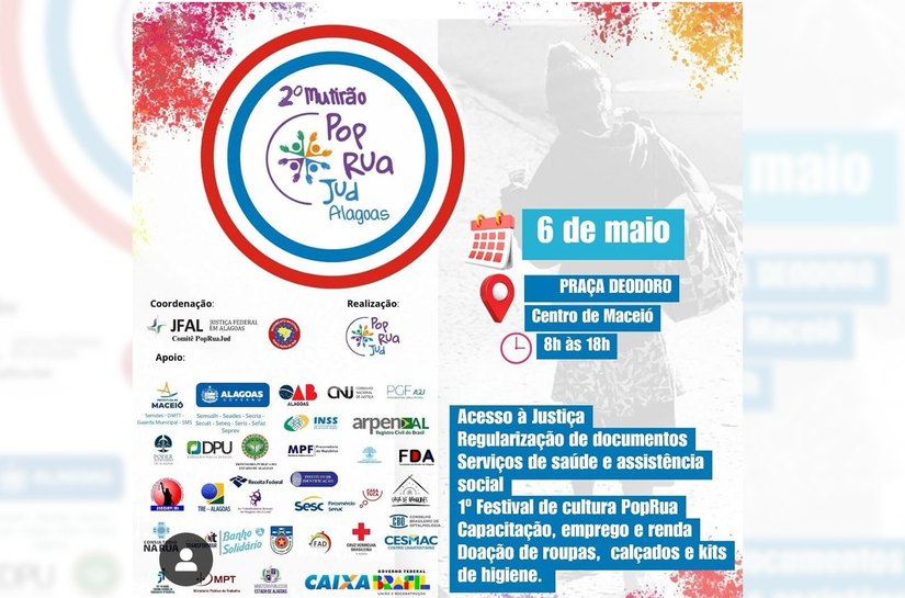 Ministério Público de Alagoas participará do 2º Mutirão Pop Rua Jud 2025
