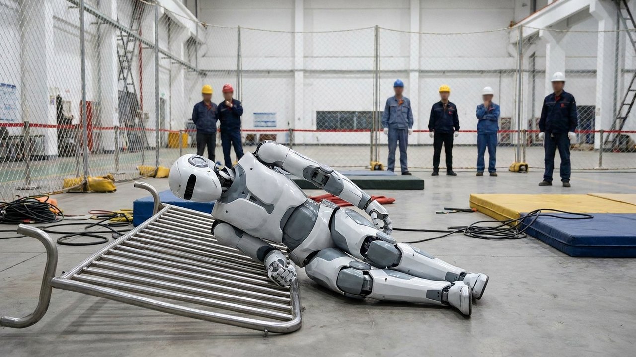 Robô humanoide perde o controle e colide durante treinamento na China