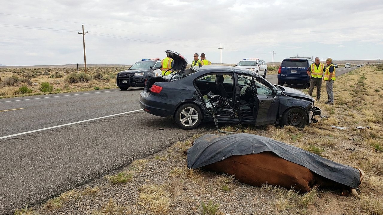 Carro fica destruído após colisão com cavalo solto na AL-110, em Arapiraca