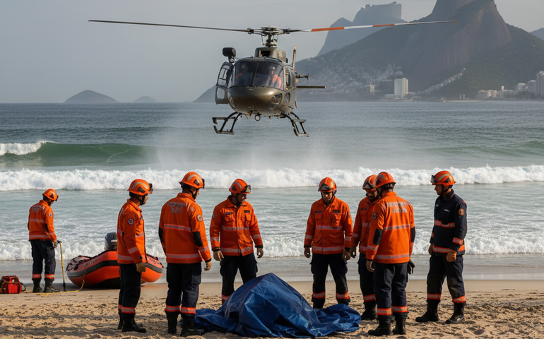 Bombeiros encontram corpo durante operação de resgate com apoio aéreo em Copacabana