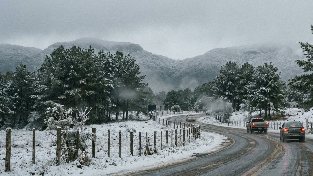 Serra do Rio Grande do Sul registra neve e temperatura próxima de 0°C