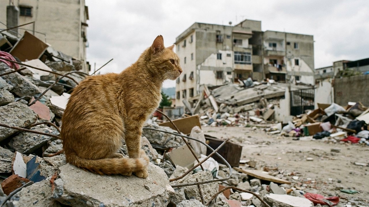 Gato emociona ao esperar pela família após terremotos na Venezuela