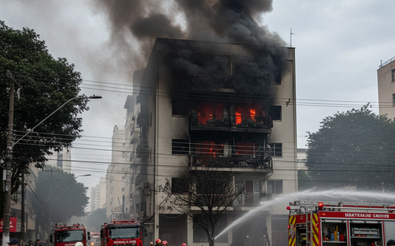 Incêndio atinge prédio na Vila Prudente e interdita vias na zona leste de SP