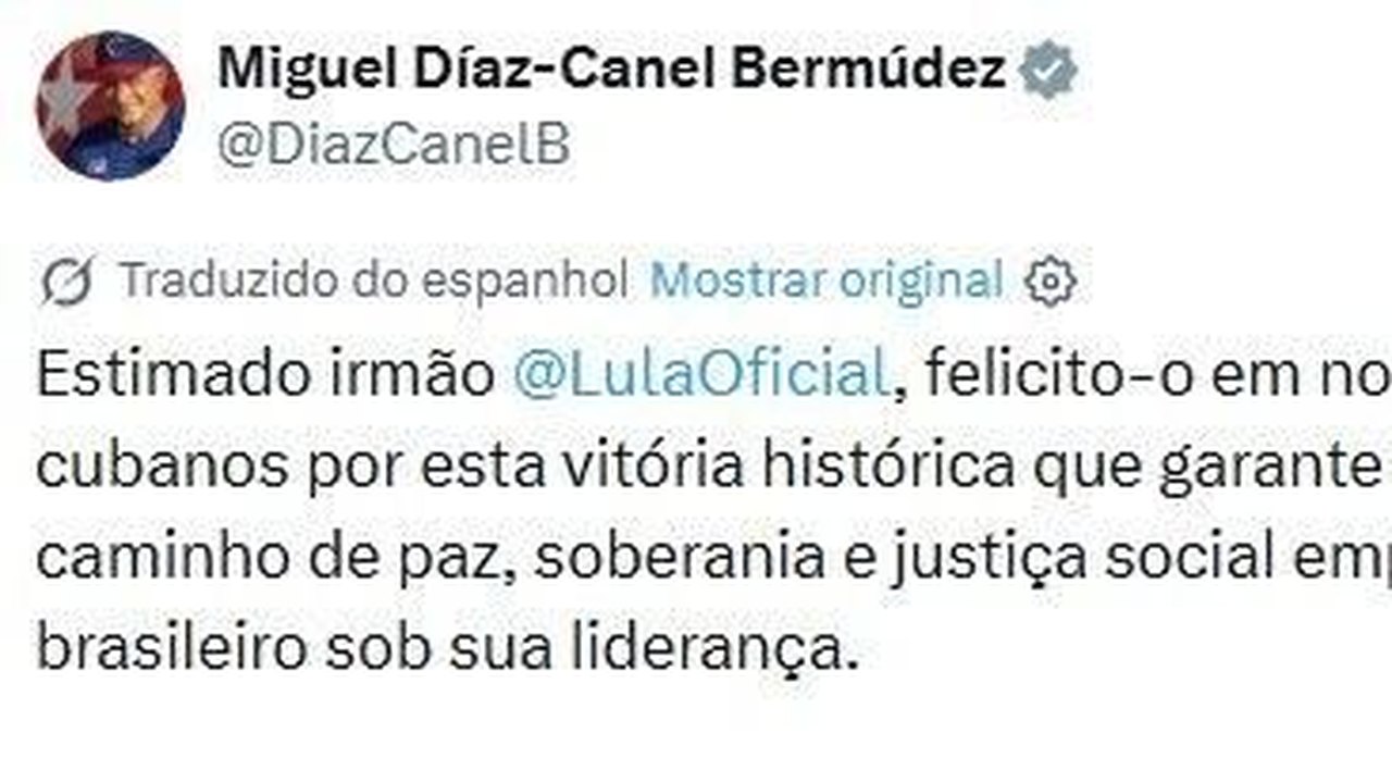 Rodrigo Paz e Díaz-Canel parabenizam Lula pela vitória eleitoral