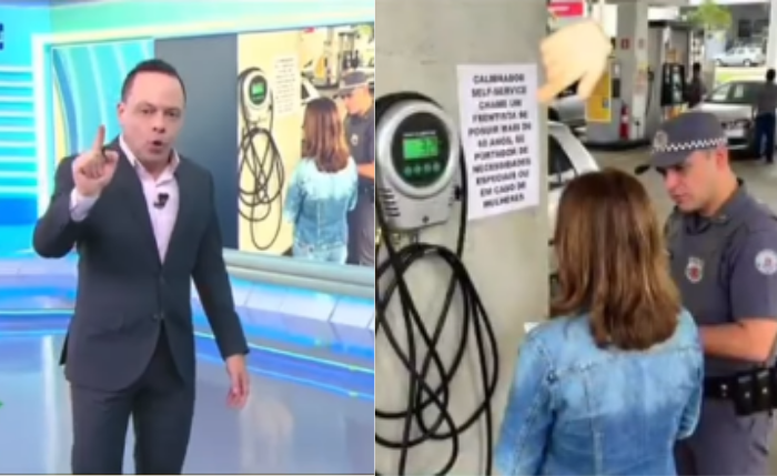 Na imagem feita por IA estava escrito: "Calibrador self-service, chame um frentista se possuir mais de 60 anos, se for portador de necessidades especiais ou em caso de mulheres".