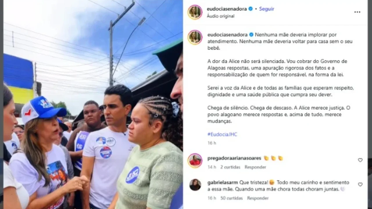 Com 0,8% na pesquisa, Eudócia JHC, mulher de João Caldas, ataca hospital para atingir gestão de Luciano Barbosa e Dantas