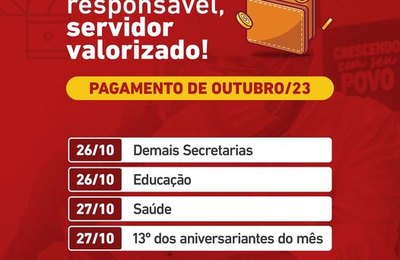Prefeitura de Penedo paga salário de outubro a partir de quinta-feira, 26
