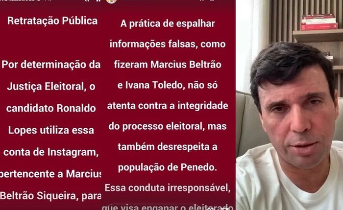 Justiça Eleitoral deerminou que candidato Marcius Beltrão se retratasse por divulgar fake news