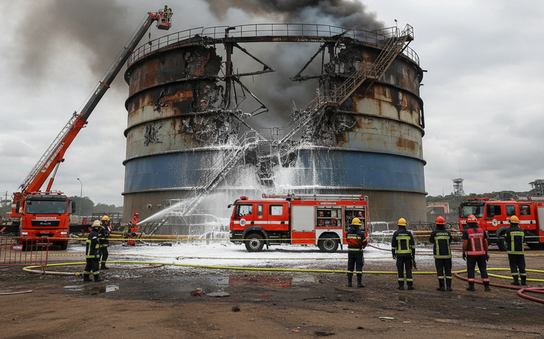 Corpos de trabalhadores são encontrados em tanque da Vibra após explosão em Volta Redonda