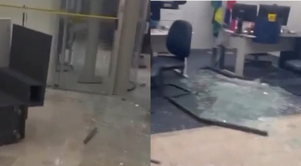 Após ataque, agência bancária ficou com um verdadeiro rastro de destruição. Foto: Reprodução/Internet.