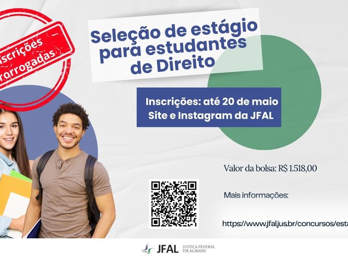 Estágio em Direito na Justiça Federal: inscrições prorrogadas até 20 de maio