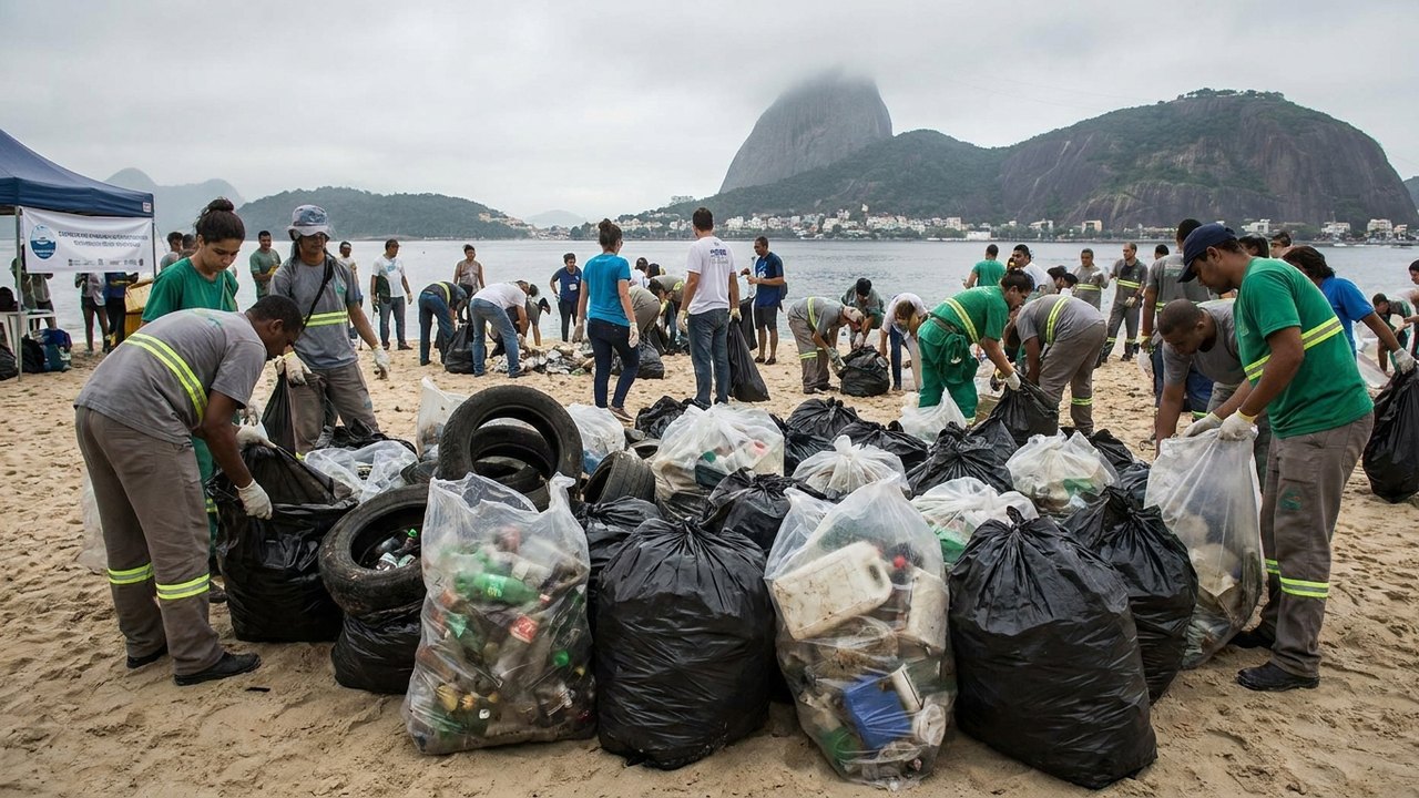 Mutirão retira 480 quilos de resíduos da Praia do Flamengo