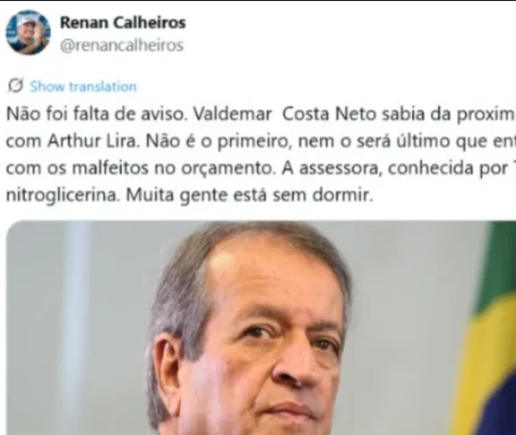 Renan diz que Valdemar conhecia “proximidade tóxica” com Arthur Lira e faz alerta sobre ex-assessora