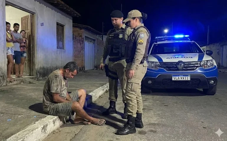 Natal de medo: homem é preso após ameaçar esposa e enteado com faca peixeira em Palmeira dos Índios
