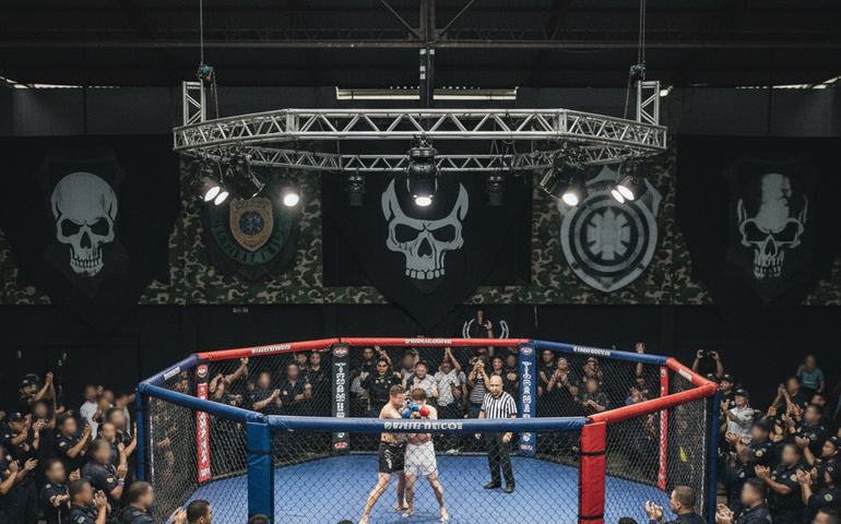 Com decoração temática e homenagem a policiais mortos em operação, Jungle Fight faz evento inédito na sede do Bope